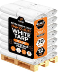 Heavy Duty White Poly Tarp 12' X 20' - Bulk Half Pallet (70 Pack) - Multipurpose Protective Cover - Durable, Weather Proof & Tear Resistant - 12 Mil Thick Polyethylene - by Xpose Safety