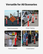 VEVOR 2 Pack Traffic Delineator Posts, 48 inches Traffic Safety Cones with Fillable Base and Reflective Strips, Heavy Duty Delineator Posts for Construction Site, Parking Lot, Crowd Control, Red