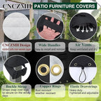 Square Heavy Duty Patio Table Covers Waterproof, 600D Outdoor Dining Table and Chair Set Covers, Outdoor Furniture Cover Waterproof for Sectional Sofa Couch 126''L x 126''W x 32''H, Black