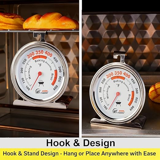 3.5" Oven Thermometer 100-600°F Kitchen Cooking Thermometer Instant Read Stainless Steel Oven Temperature Gauge with Hanger & Base