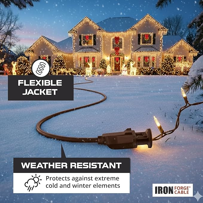 Iron Forge Cable Outdoor Brown Extension Cord 10 ft - 16 Gauge 13 Amp Heavy Duty Brown Outdoor Extension Cords 3 Prong - 16/3 SJTW - Great for Outdoor