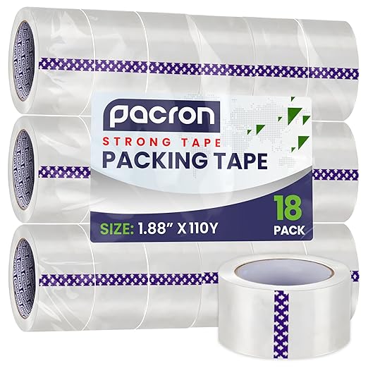 Clear Packing Tape - 18 Heavy-Duty Wrapping Tape - 110-Yard Length, 1980 Total Yards 1.88-Inch Wide Strong Adhesive Rolls for Moving Boxes, Office Packaging, Storage Organization & Warehouse Shipping