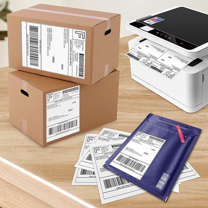 SJPACK 8000 Half Sheet Laser/Ink Jet Shipping Labels Mailing Labels 5-1/2" X 8-1/2"
