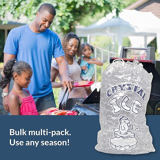 Pinnacle Mercantile 20 lb. Drawstring Ice Bags (250-Count) Heavy-Duty, Puncture-Resistant EVA | Cotton Pull Closure | Disposable, Recyclable | Portable Storage and Freezer Keeper