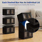 FLEXIMOUNTS 150 QT Stackable Storage Bins With Lids, Collapsible Plastic Storage Bins, Closet Organizers and Storage Containers with Doors and Built-in Wheels For Home, 4 Pack Cubes, Black