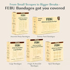 FEBU Bamboo Fabric Bandages | PFAS Free Flexible Fabric Bandages | Latex Free Bandage | Natural Hypoallergenic Bandage for Scrapes, Cuts & First Aid | 1in x 3in | 100 Count Pack