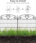5 Panels No Dig Decorative Outdoor Garden Fence with Gate, 32 in(H) X 11.8 ft(L) Animal Barrier Fencing, Rustproof Portable Fence, Temporary Dog Fence Outdoor for Yard, Outside, Backyard