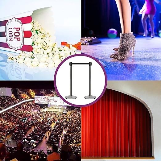 CCW Series RBB-100 - Set of 2 Stanchion Retractable Belt Barriers (11 Foot Belt, Yellow with"Authorized Access ONLY" Black Letters Belt with Satin Stainless Steel Post)