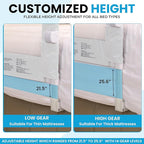TotCraft MiniFlex Adjustable Length & Height Bed Rail for Toddlers – 35.5″ or 47″ Two Fixed Lengths,Fits Twin, Full & Queen Beds – 14 Height Levels – ASTM Certified Safety Guard Rail for Kids (White)
