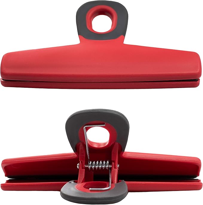 COOK WITH COLOR Wide Heavy Duty Chip Clips, Large Bag Clips for Food Storage, Pack of 4, Red
