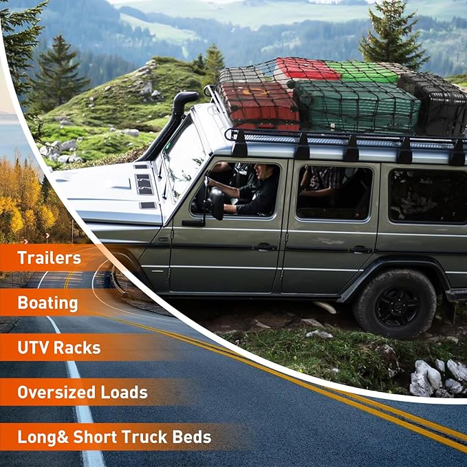Heavy Duty Cargo Net for Pickup Truck Bed - 5' x 7' Stretches to 15' x 21' - Sturdy Latex Bungee Net Mesh - with 12 Metal Carabiners - Truck Bed Accessories for Dodge RAM, Ford, Chevy, Toyota