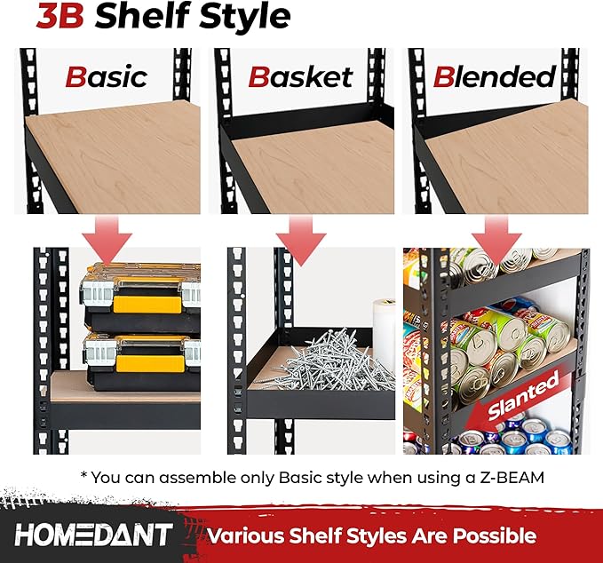 HOMEDANT 5 Tier Storage Shelves Adjustable Laminated Boltless Garage Metal Shelving Unit Heavy Duty Utility Rack Shelf Warehouse Pantry Closet Kitchen (10, (XL Deep) 48.1" W, Black)