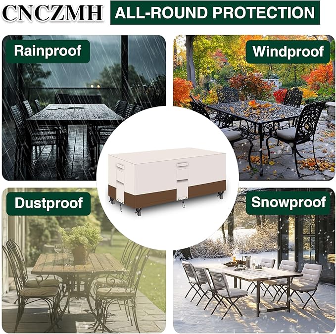 Heavy Duty Patio Furniture Covers Waterproof, 600D Outdoor Furniture Cover Waterproof for Sectional Sofa Couch, Outdoor Dining Table and Chair Set Covers 111''L x 74''W x 28''H, Beige Brown