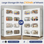 150 Gallon Extra Large Storage Bin with Lid and Wheels, Stackable Collapsible Plastic Storage Box with Door, Foldable Organizer for Closet, Kitchen, Office, Living Room, 3 Pack White
