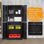STANI Metal Storage Cabinet, Locking Steel Cabinet with 4 Doors and 2 Adjustable Shelves, 71" Tall Steel Cabinet for Home Office, Garage, School (Black)
