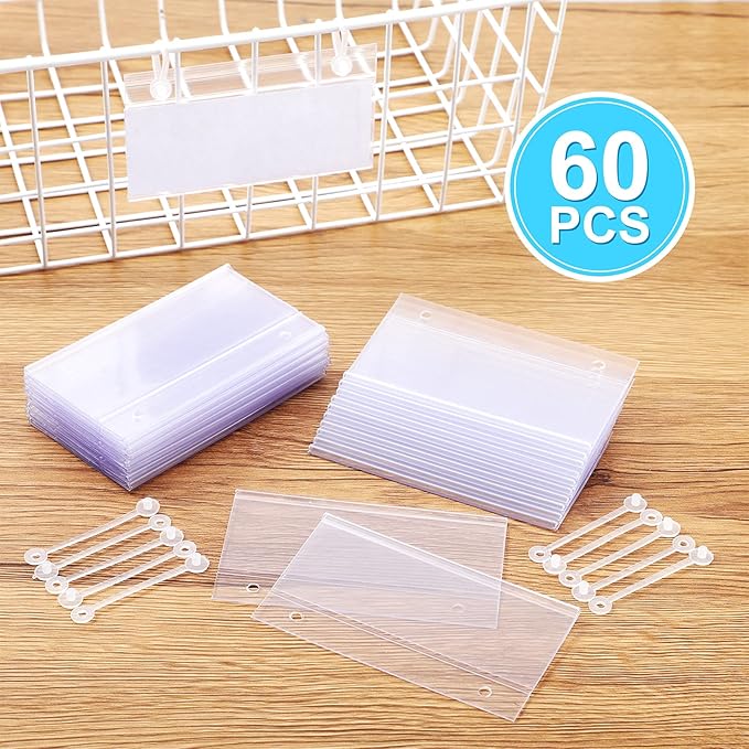 30 Pieces Wire Shelf Label Holder Plastic Basket Label Holders Clips Rack Display Price Tag Ticket Sign with Easy Button Design Lock Closure for Home Basket Market Freezer Inventory Area Closet