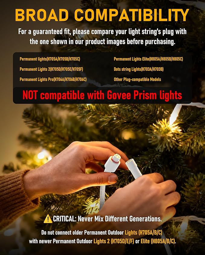 10FT Extension Cable for Govee Permanent Outdoor Lights (H705A-H706C), IP68 Waterproof 3-Pin Extension Cord, 22AWG Pure Copper Wire, Expand Holiday Lighting for Christmas, New Year, Roof