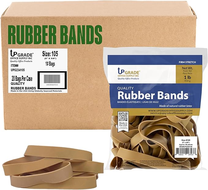 Upgrade Rubber Bands, Size 105, 1 lb Bags, 2-Pack, Made in USA