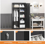 INTERGREAT Metal Wardrobe Closet, 72" H Metal Storage Armoires Cabinet with Lockable Doors and Hanging Rod, Armoire Wardrobe Closet with 4 Adjustable Shelves for Home Office, Warehouse, Garage, Black