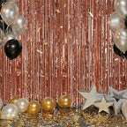 3 Pack Foil Fringe Backdrop - Rose Gold Shiny Tinsel Curtains for Party Decoration/Photo Booth Props - 3.3x8.2 FT Metallic Foil Backdrop for Birthday, Wedding, Graduation, Christmas.