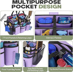 Rolling Cleaning Caddy Bag with Detachable Trolley, Cleaning Supplies Organizer Cart on Wheels, Cleaning Supply Caddy for Housekeepers, Large Professional Detailing Bag Tote for Home, Car (Purple)