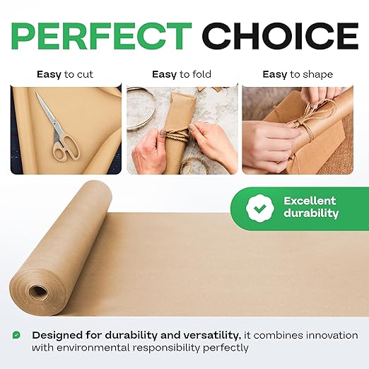 Brown Kraft Paper Jumbo Roll 36" x 14400" (1200 ft) with Dispenser – USA-Made Natural Kraft Paper 30lb Thickness for Packing, Wrapping, Void Filling, Kids' Arts, DIY & School Projects by IDL Packaging