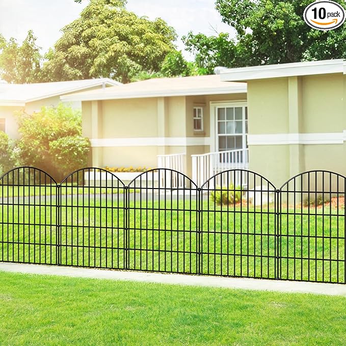 Metal Garden Fence 36in (H) x 23.3ft (L), 10 Panels + 11 Stakes Dog Fences Border Fence Animal Barrier, No Dig Garden Fencing for Yard Flower Bed Lawn Patio Outdoor, CTW3610 Black