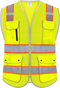 Reflective Safety Vest for Men Women with 8 Pockets and Zipper Front High Visibility Mesh Construction Vest