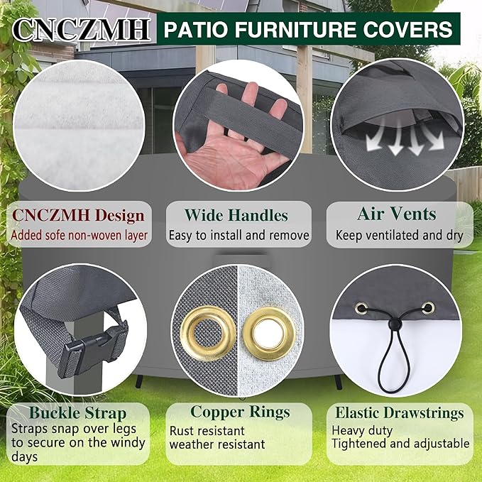 Heavy Duty Patio Furniture Covers Waterproof, 600D Round Outdoor Furniture Cover Waterproof for Sectional Sofa Couch, Outdoor Dining Table and Chair Set Covers 76"DIA x 28"H, Grey