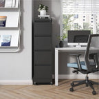 File Cabinet with Lock, 4 Drawers Filing Cabient with Wheel, Steel Vertical Filing Storage Cabinet for Home Office, Heavy-Duty File Cabinets for Letters/Legal/A4 (Require Assembly, Black)