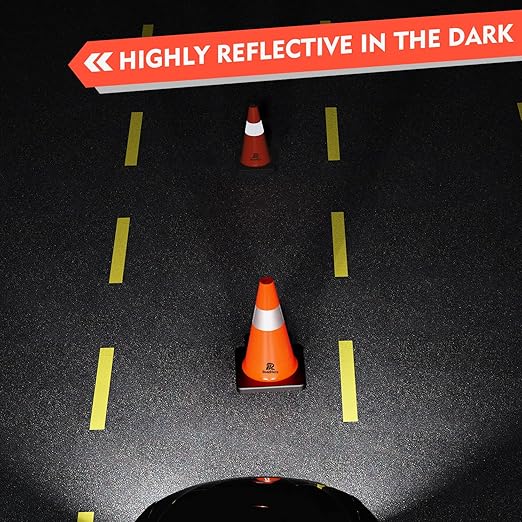 RoadHero 4 Pack Traffic Safety Cones 18 Inch with Black Weighted Base, Plastic PVC Cone, Orange Cones with Reflective Collar, Cones for Parking Lot, Construction Events, Road Safety