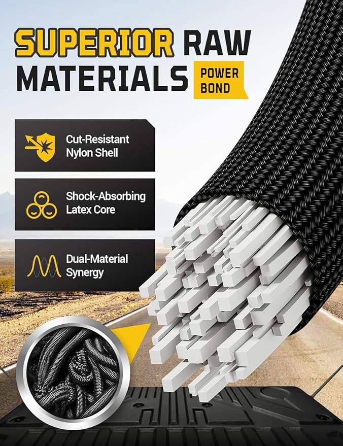 Cargo Net for Pickup Truck Bed - Stretchable 5' x 7' to 10' x 14' with 4" x 4" Mesh, Heavy Duty 10mm Cord Bungee Bed Netting with 12 Metal Carabiners - Ideal for ATV, SUV, UTV and Truck