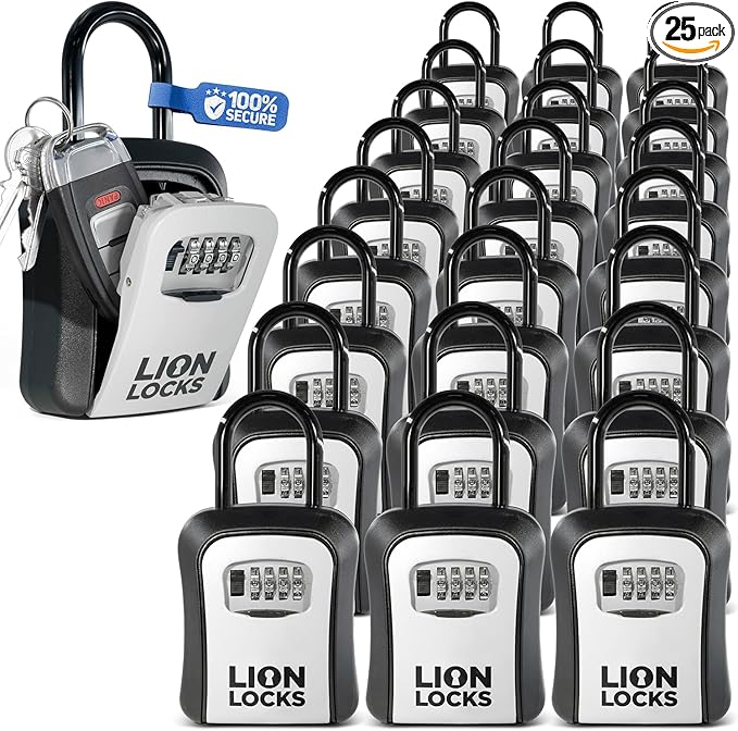 Key Lock Box for Keys with Code (24 Pack) 4 Digit Combination Lockbox for Keys Outdoor, Portable, Waterproof, Realtor Lock Box