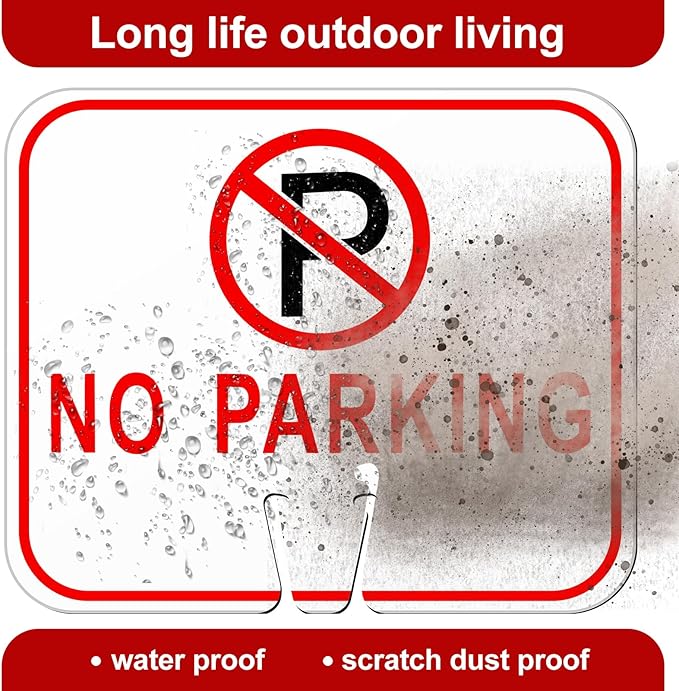 Geetery 12 Pcs No Parking Signs Traffic Cone, 12.6 x 10.43 Inches Plastic Traffic Cone Top Warning Sign for Road Barricade Outdoor Construction Waterproof