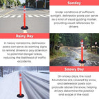 Reflective Rubber Base Traffic Delineator Post - Heavy-Duty Safety Bollards for Parking Lot Markers, Road Construction, Driveway Warning - with Reflective Strips (6 Pack - 42 Inch)