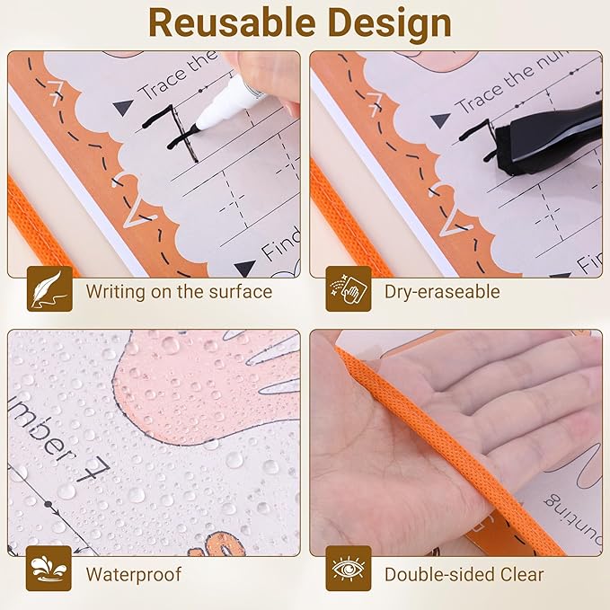 AKONEGE 50 Pack Oversized Dry Erase Pocket Sleeves - 10 x 13 Inch Ticket Holders Reusable Clear Plastic Sleeves Sheet Page Protectors for School Teacher Supplies & Classroom Organization, 5 Colors