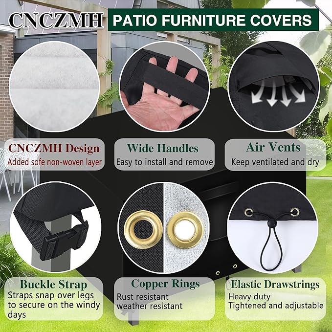 Heavy Duty Patio Furniture Covers Waterproof, 600D Outdoor Furniture Cover Waterproof for Sectional Sofa Couch, Outdoor Dining Table and Chair Set Covers 68''L x 38''W x 28''H, Black