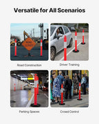 VEVOR 3 Pack Traffic Delineator Posts, 48 inches Traffic Safety Cones with Weighted Base and Reflective Strips, Heavy Duty Delineator Posts for Construction Site, Parking Lot, Crowd Control, Red
