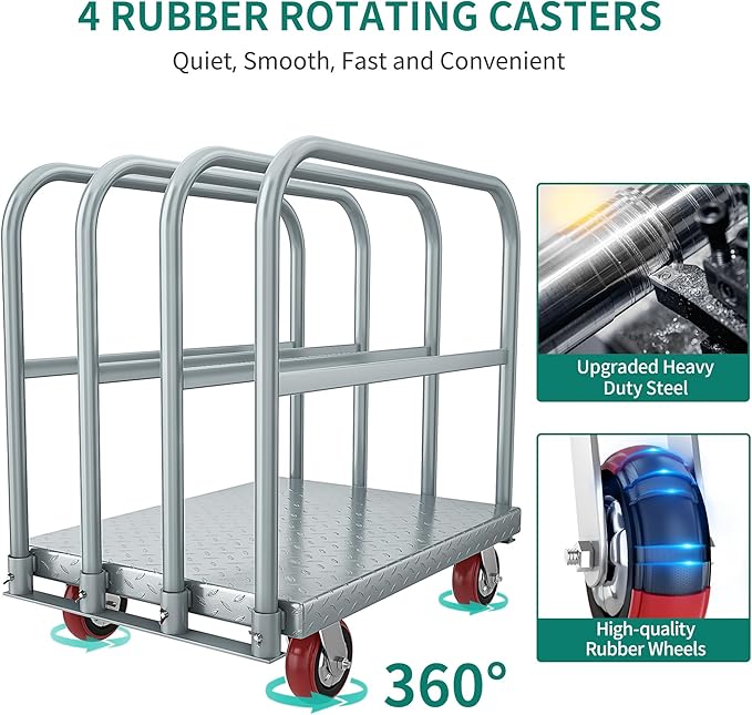 YITAHOME 2-in-1 Steel Panel Truck Cart 2200 LBS, Heavy Duty Platform Truck Carts with 4 Side Handrails, Flatbed Lumber Cart Drywall Carts with 4 Rubber Swivel Casters for Loading and Storage