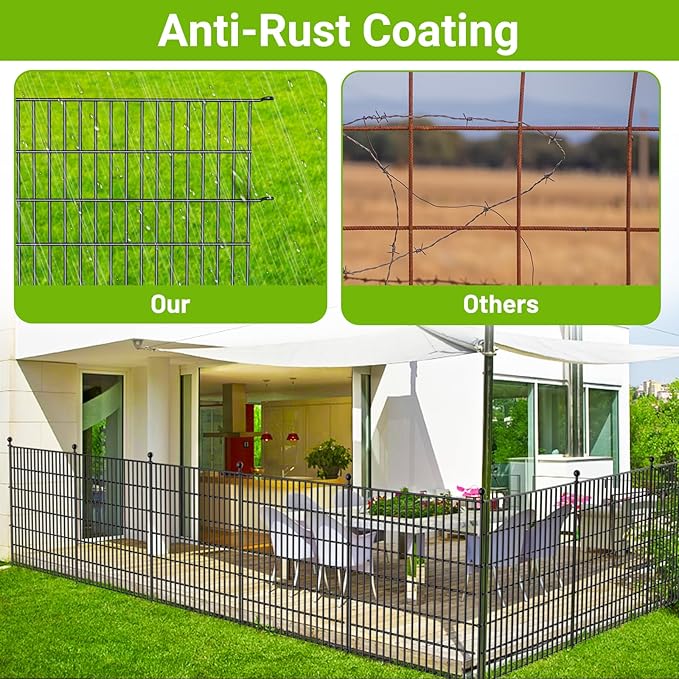 5 Panels No Dig Decorative Outdoor Garden Fence with Gate for Yard, 40 in(H) X 11.8 ft(L) Animal Barrier Fencing Rustproof Metal Wire Panel Border for Dog, Rabbits, and Patio Temporary Ground Stakes