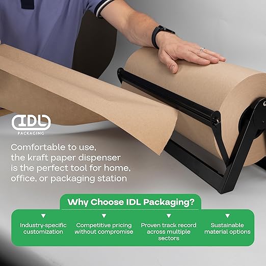 Brown Kraft Paper Jumbo Roll 48" x 14400" (1200 ft) with Dispenser – USA-Made Natural Kraft Paper 30lb Thickness for Packing, Wrapping, Void Filling, Kids' Arts, DIY & School Projects by IDL Packaging