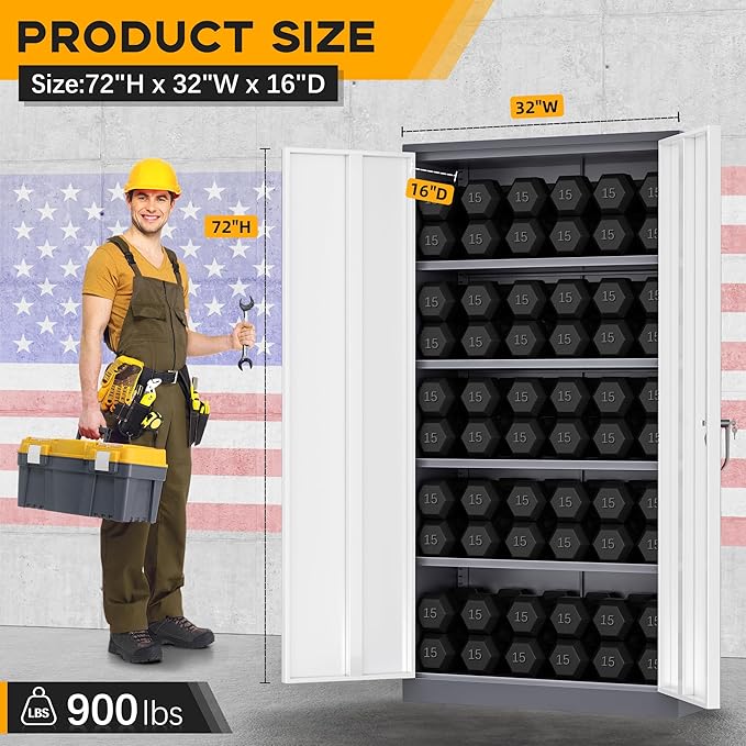 Greenvelly Metal Storage Cabinet with 2 Doors and 4 Adjustable Shelves, 72”H Metal Cabinet Lockable Storage Cabinet,Tall Locking File Cabinet for Office,Home, Garage, Gym, School
