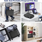Fireproof Document Box, Hard Case Fireproof File Organizer with Lock and 13 Pocket Accordion File Folder, Portable Safe Box for Home Office Travel to Storage Important Documents Laptop Black