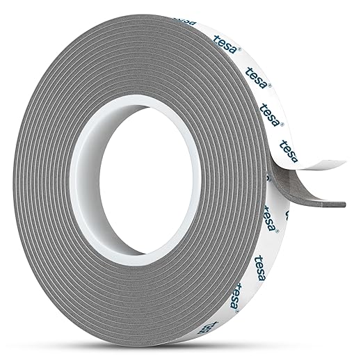 Tesa Double Sided Tape Heavy Duty 0.4in x 10ft 6311, Adhesive Mounting Tape Waterproof, Strong Foam Tape for Walls, Extreme Temp Resistant No Residue Removal Two Sided Tape for Auto, Home, Office