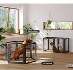 JSB 144-inch Extra Wide 30-inch Tall Dog gate with Door Walk Through, Freestanding Pet Gate for Halls, Stairs & Home, Pet Puppy Safety Dog Fence with 2PCS Support Feet (Black)