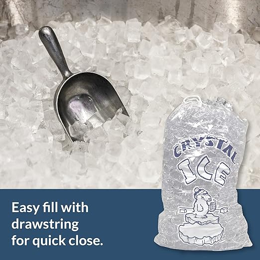 Pinnacle Mercantile 8 lb. Drawstring Ice Bags (30-Count) Heavy-Duty, Puncture-Resistant EVA | Cotton Pull Closure | Disposable, Recyclable | Portable Storage and Freezer Keeper