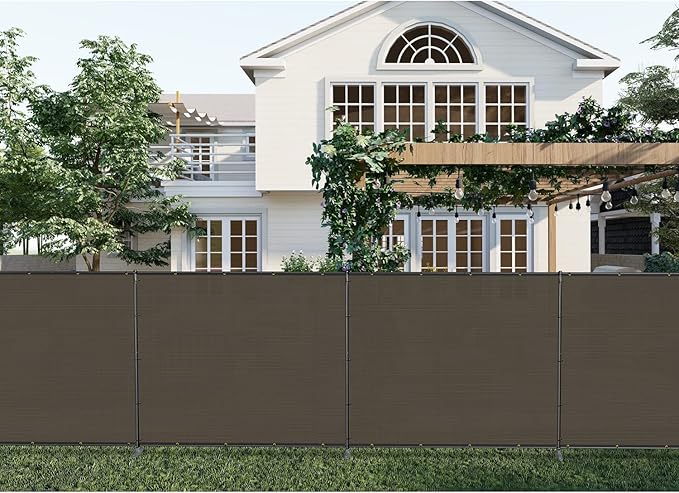 Patio 6' x 68' Outdoor Privacy Screen Freestanding Temporary Fence Panels Net Cover with Metal Poles for Outside Backyard Pool Garden Air Conditioner Fencing, Brown