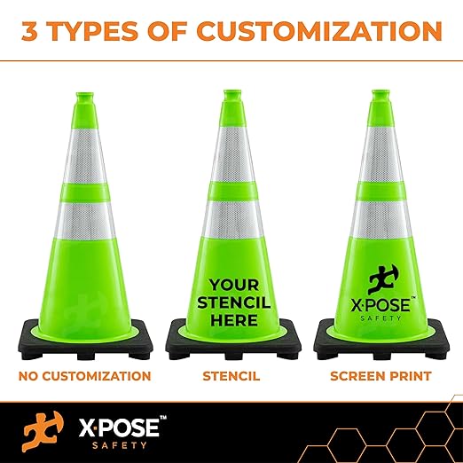 Xpose Safety 28" Lime Traffic Cones 6" & 4" Reflective Collar - Bulk Half Pallet 150 Pack - Premium PVC Safety Cone for Parking, Caution, Construction, Road Crews, Emergency Vehicle - DOT Approved