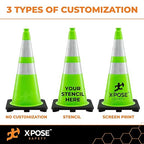 Xpose Safety 28" Lime Traffic Cones 6" & 4" Reflective Collar - Bulk Full Pallet 297 Pack - Premium PVC Safety Cone for Parking, Caution, Construction, Road Crews, Emergency Vehicle - DOT Approved