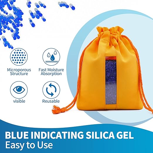 2 Sets 1000g Rechargeable Silica Gel Beads with 1 Cloth Bag, Indicating Blue Desiccants Beads [3-5mm] Moisture Absorber Desiccant Packs for Storage